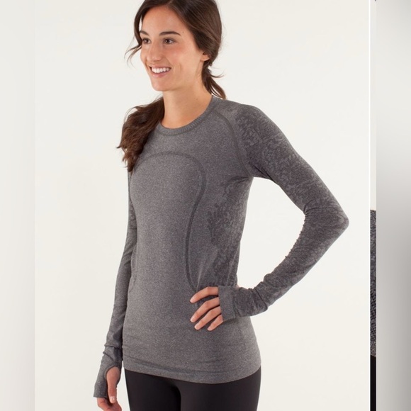 Lululemon Swiftly Tech Long Sleeve Lace Design Gray - Picture 2 of 7